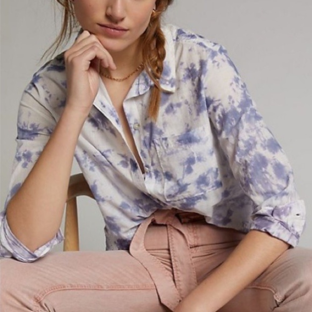 Anthropologie Pilcro The Cate Tie Dye Embroidered Button Down Size Xlarge
